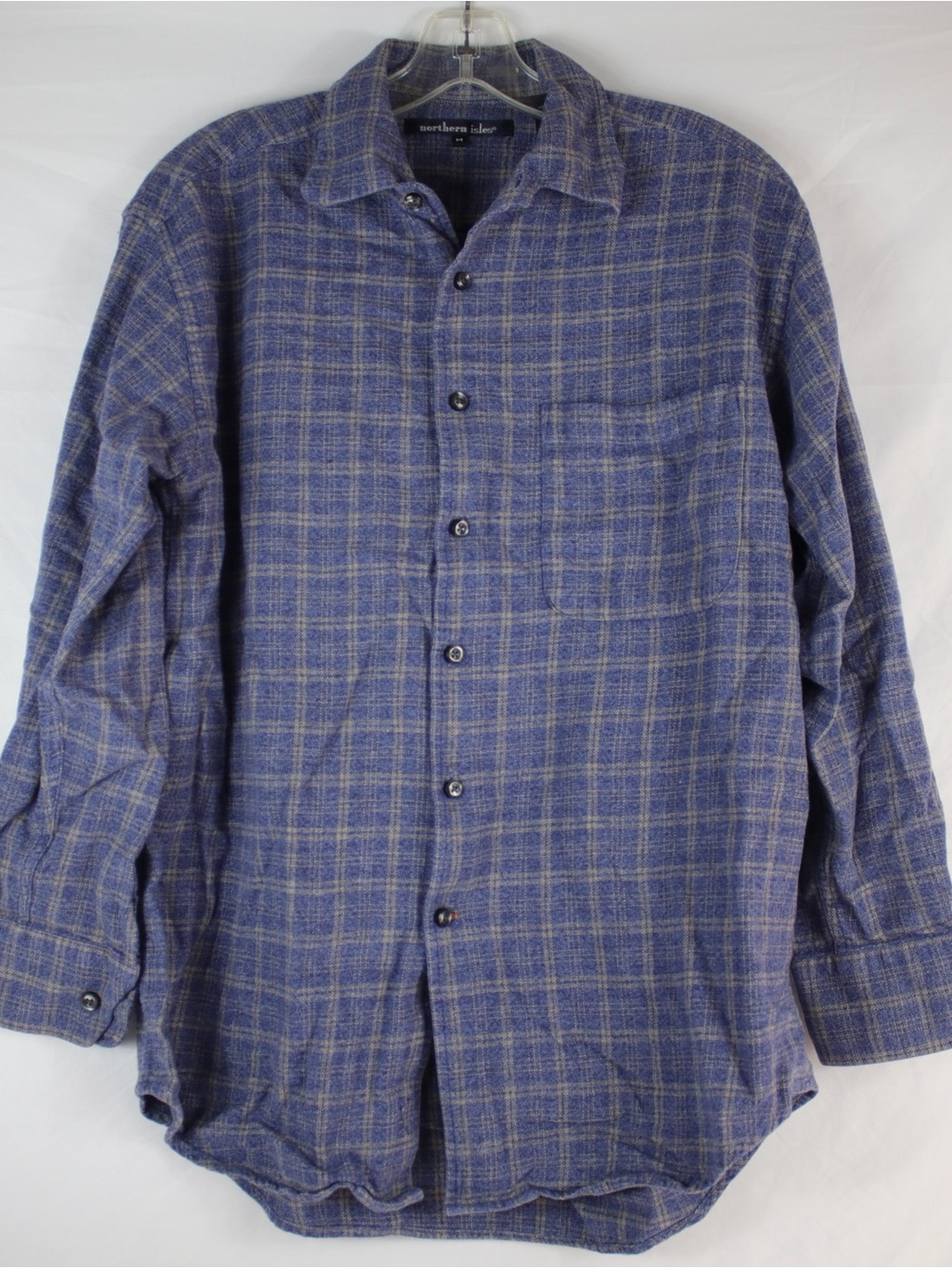 Northern Isles Blue Plaid Cotton Long Sleeve Button Up Flannel Shirt Mens Size M